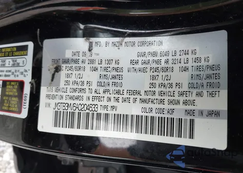 2010 Mazda Cx-9 Touring from USA, damaged, VIN JM3TB3MV6A0204633
